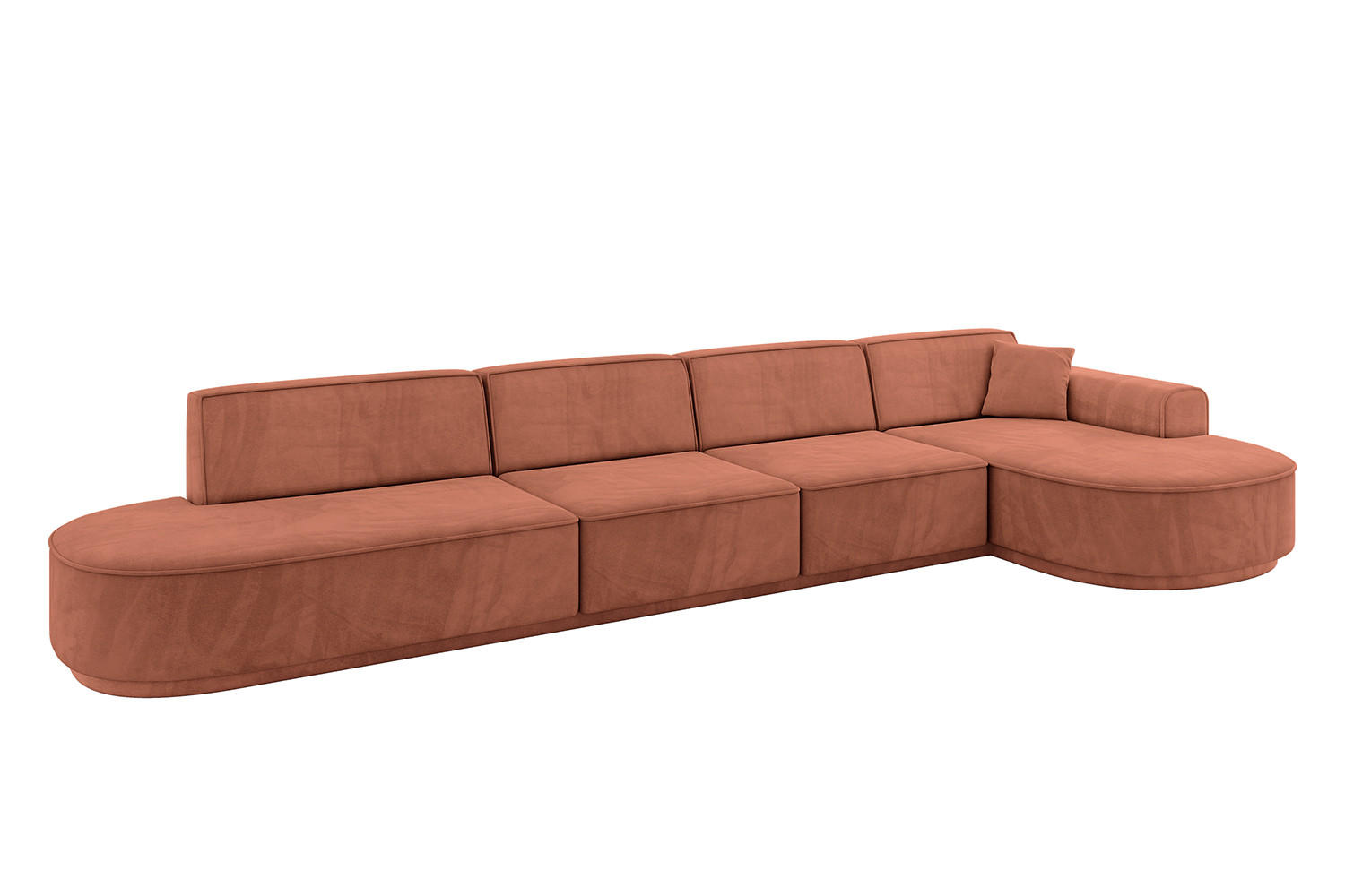 ECKSOFA Ottomane Rechts MARI-L3-v3 - 402x163x81 cm Koralle Velours - Koralle/Schwarz, Holzwerkstoff/Kunststoff (402/163cm) - ALTDECOR