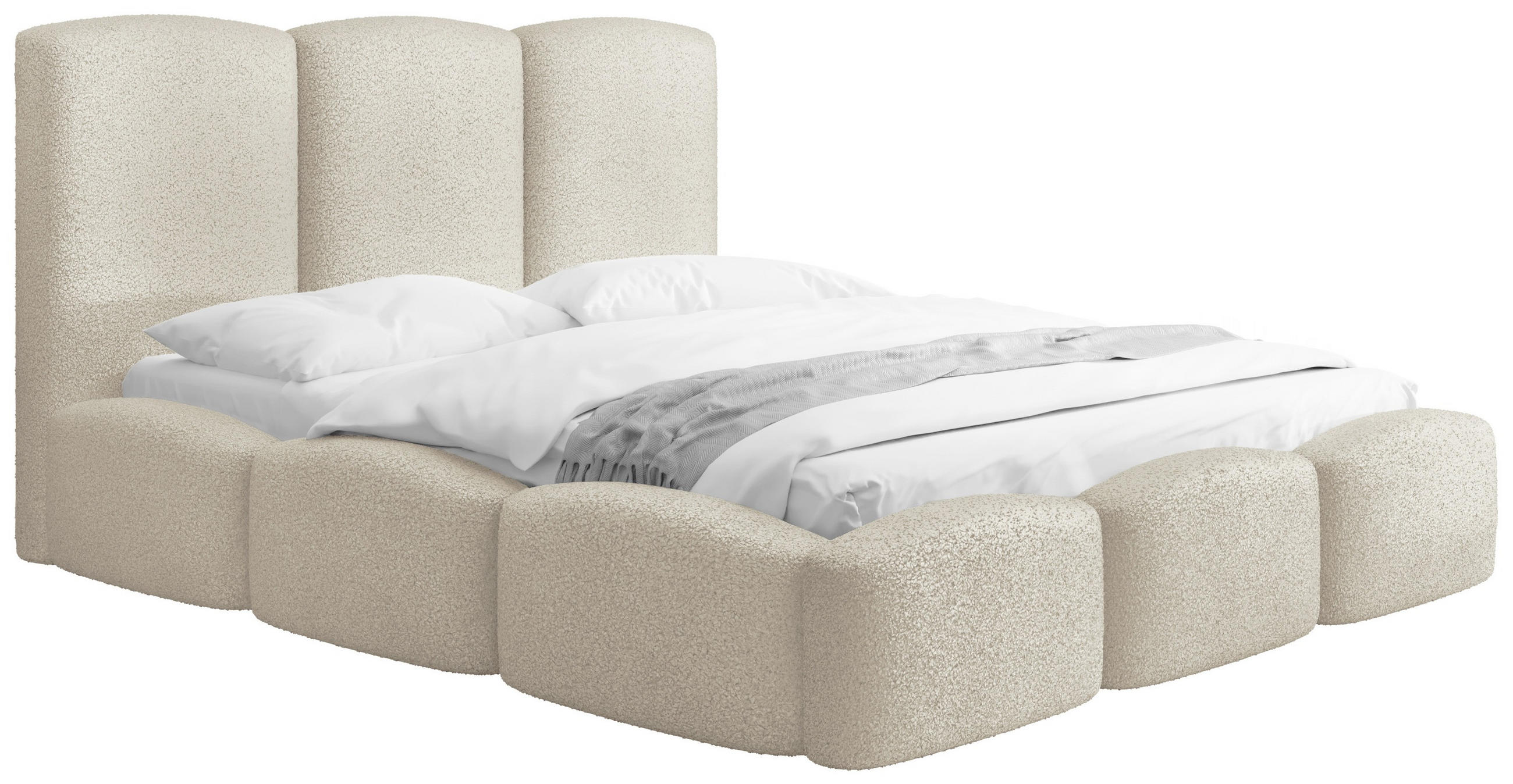 POLSTERBETT Harmony mit Bettkasten, Creme Boucle 160x200 cm - Birkefarben/Creme, Holzwerkstoff/Kunststoff (160/200cm) - WFL GROUP