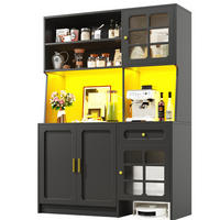 KÜCHENSCHRANK mit LED 130 x 45 x 180 cm MDF Schwarz - Schwarz, Holzwerkstoff (45/180/130cm) - Meubliv