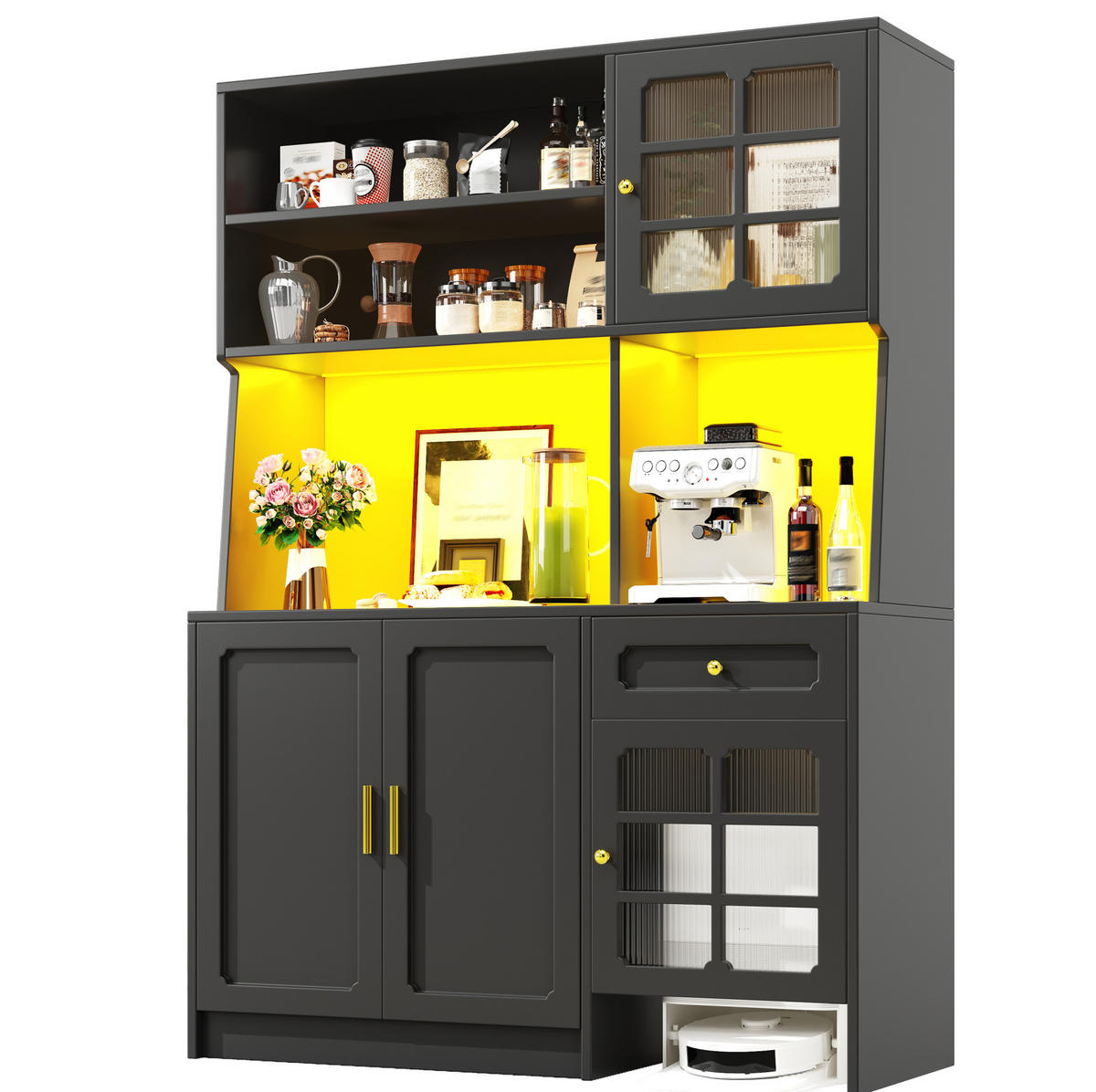 Meubliv KÜCHENSCHRANK mit LED 130 x 45 x 180 cm MDF Schwarz jetzt nur online ➤