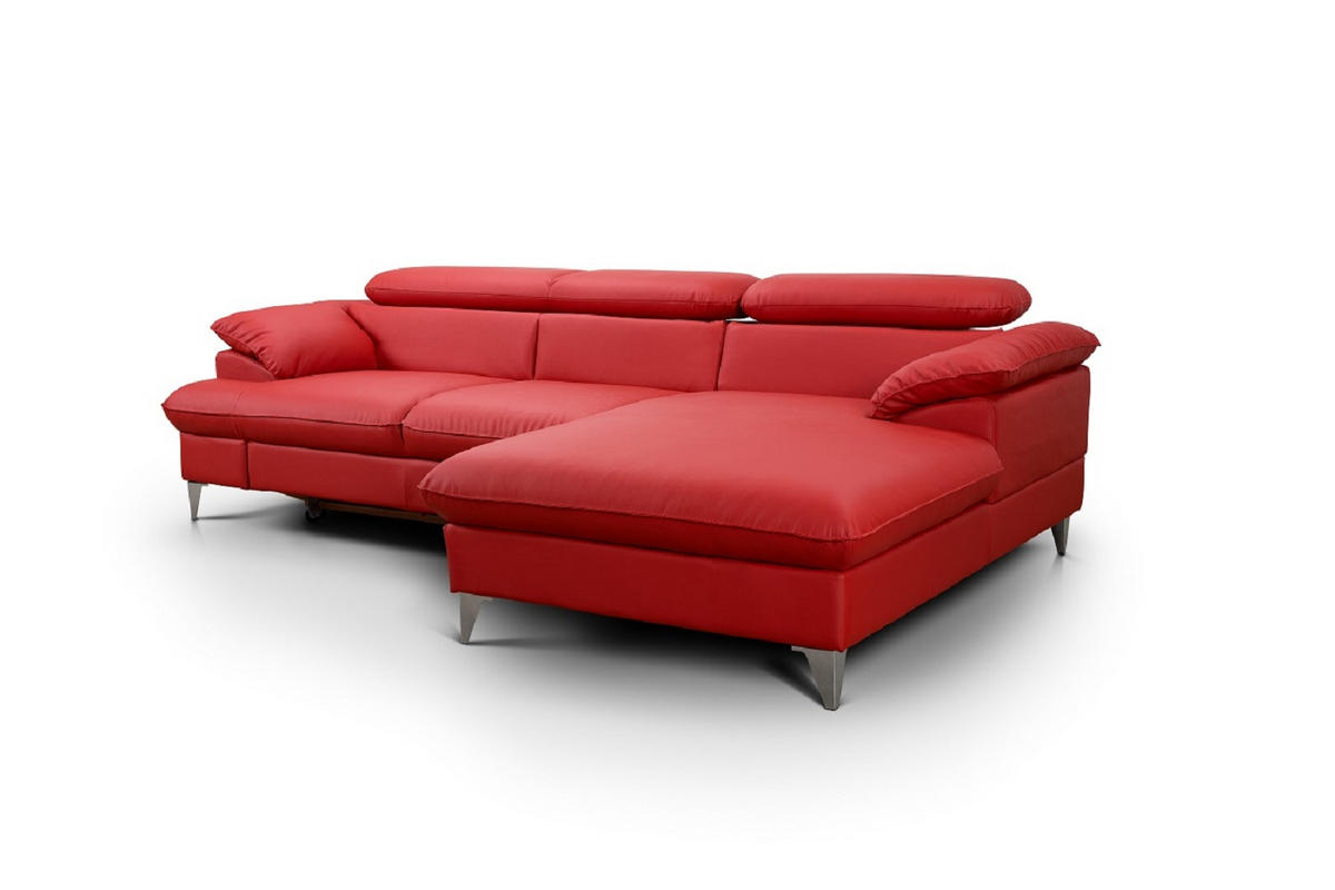 ECKSOFA mit Schlaffunktion und Bettkasten, verstellbare Kopfstützen - Chromfarben/Rot, Textil/Metall (167/254cm) - Cotta