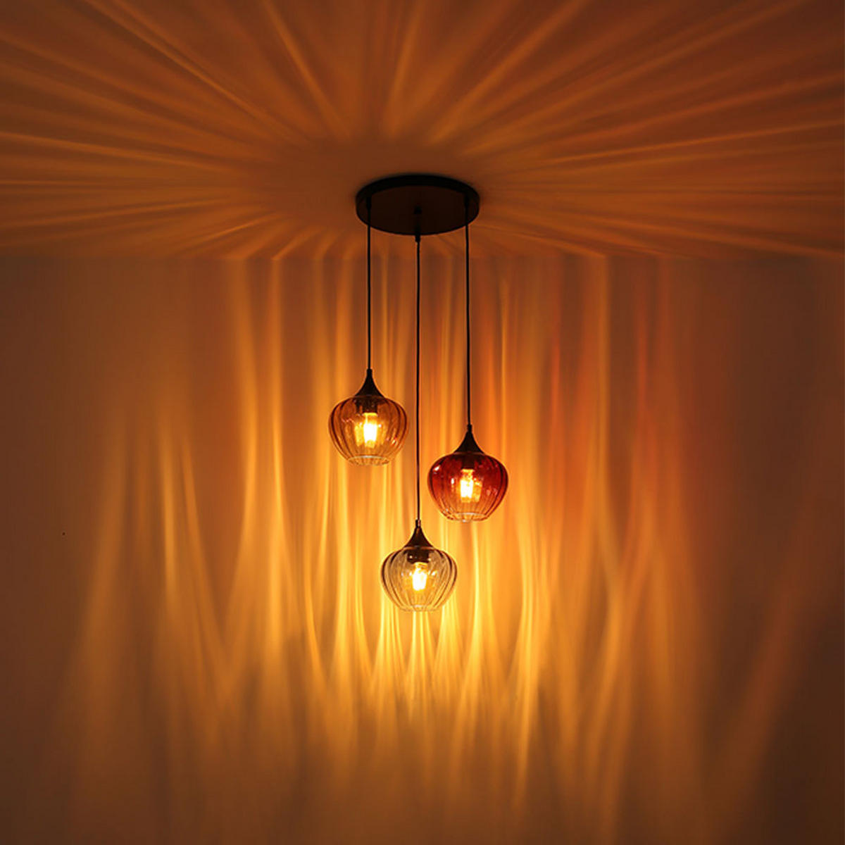 PENDELLEUCHTE Metall Glas Amber Rot Blau - Multicolor, Glas (45/45/150cm) - Globo Lighting