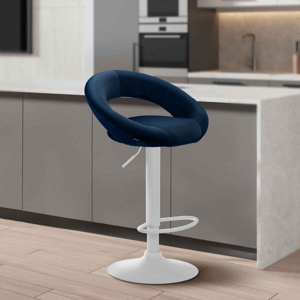 BARHOCKER Samt blau - Blau/Weiß, Textil/Metall (53/80/47cm) - CLP