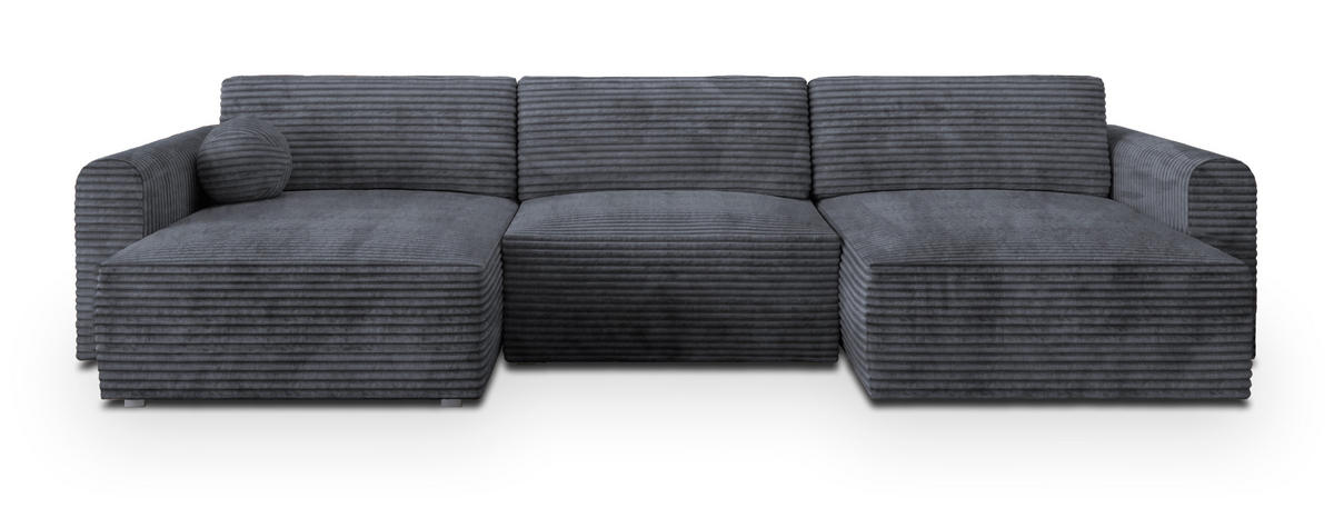 WOHNLANDSCHAFT FENTO Graphitfarben Kordstoff mit Schlaffunktion - Graphitfarben, Holz (347/90/148cm) - MASSENO