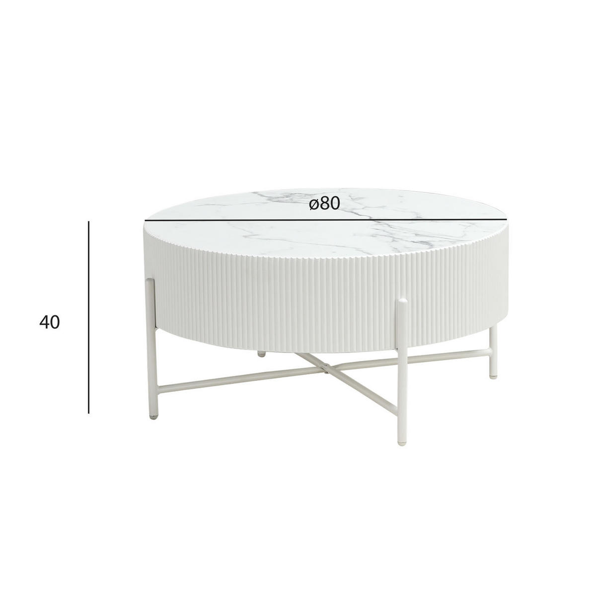 COUCHTISCH rund Weiß 80/80/40 cm - Weiß, Holzwerkstoff/Metall (80/80/40cm) - Furnhouse