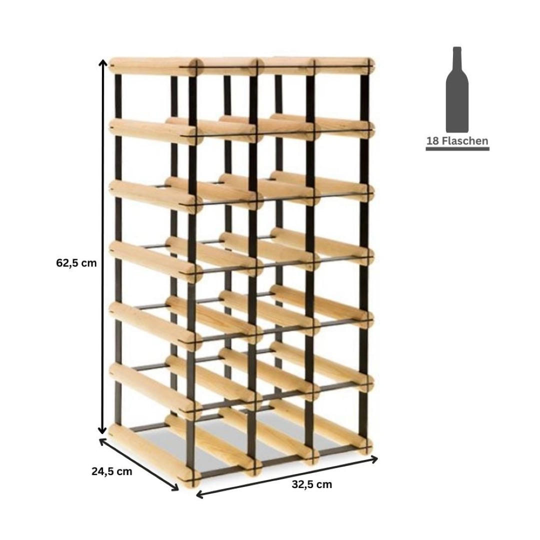 WEINREGAL Vinotega Mod Metal 62,5x32,5x24,5 cm 3x6 Flaschen Massives Kiefernholz Natur - Naturfarben, Holz (32.5/62.5/24.5cm) - PROREGAL