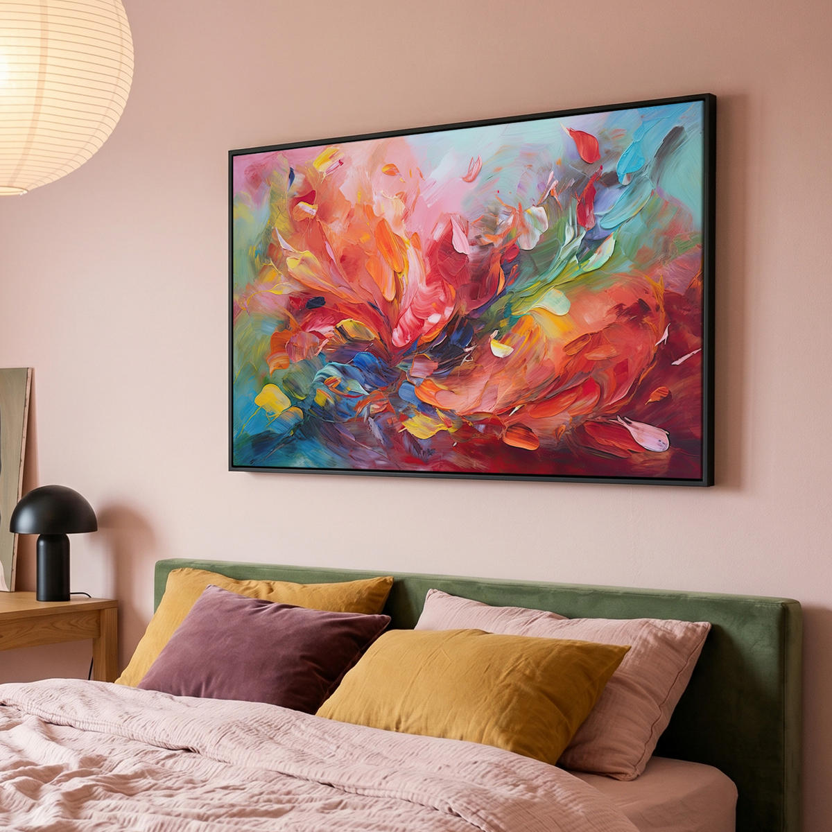 LEINWAND Bilder mit Rahmen - Ölgemälde - Kunst - Abstrakt - Farbenfroh - 150x100 - Altrosa, Textil (150/100cm) - MuchoWow