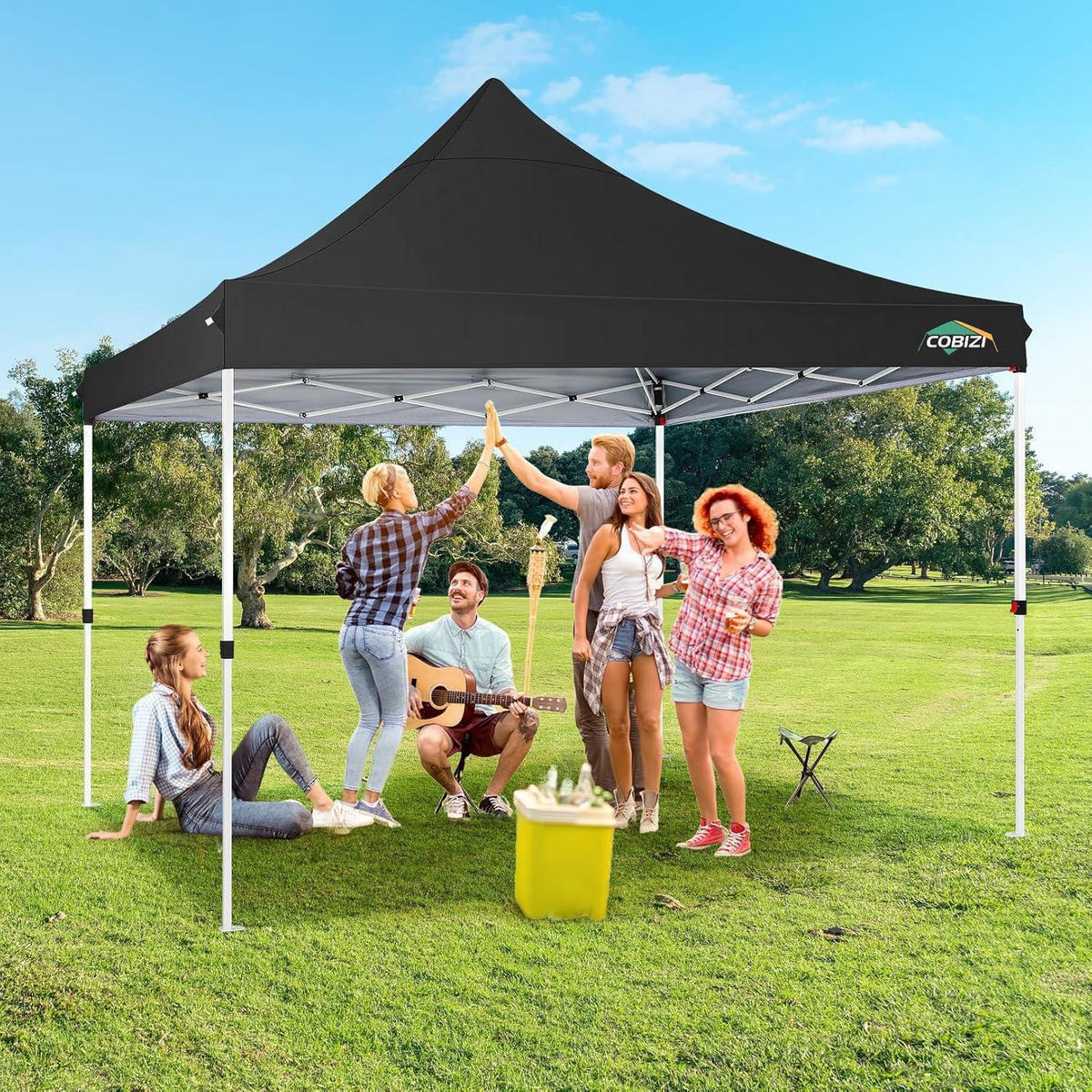 FALTPAVILLON 3x3m mit 4 Seitenwänden Schwarz - Schwarz, Textil (299.7/315/299.7cm)