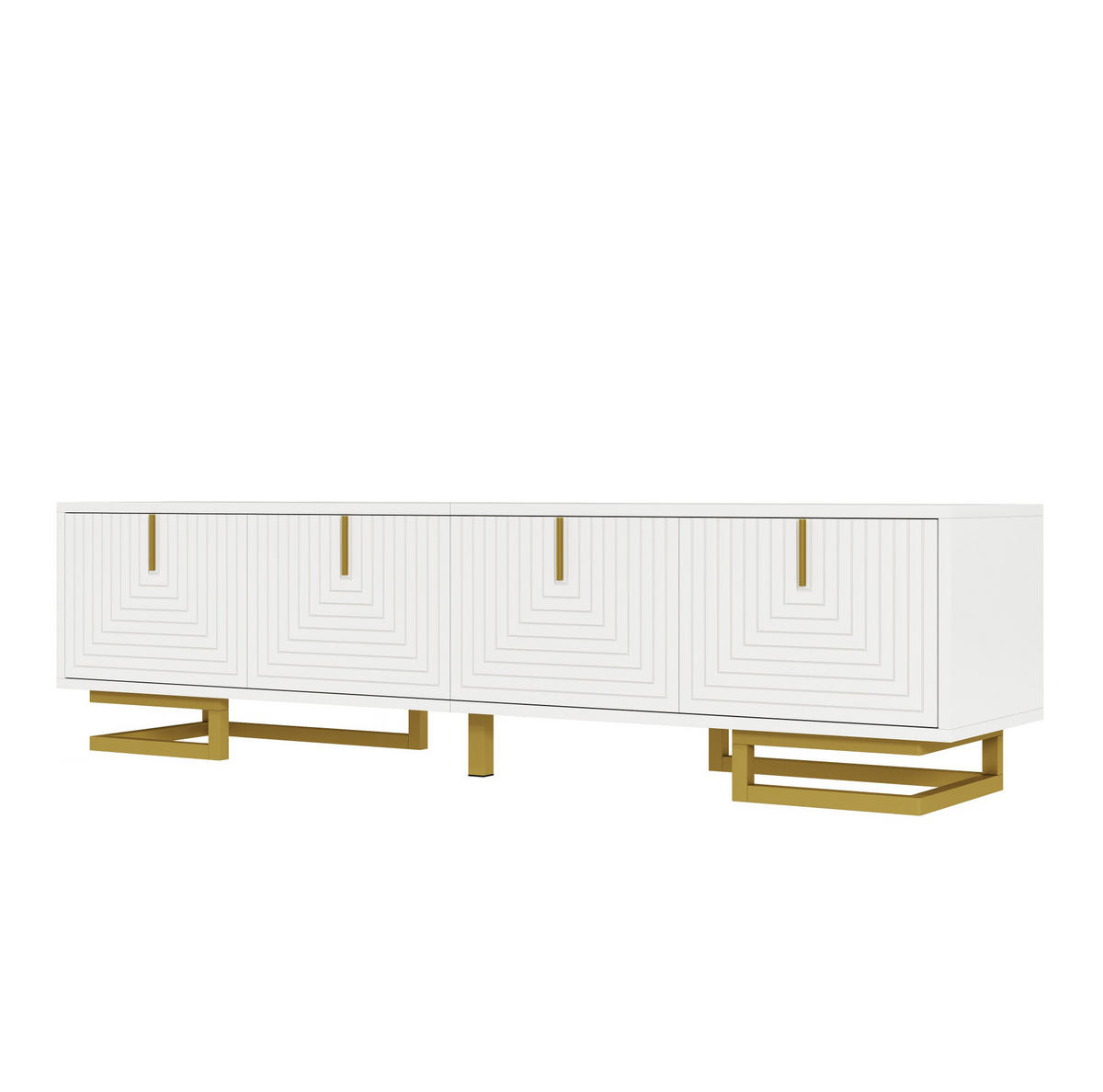 TV ormarić 160/38/44,5 cm bijeli od iverice s 4 vrata i zlatnim nogama - bijela, drvni materijal (160/44.5/38cm) - OKWISH