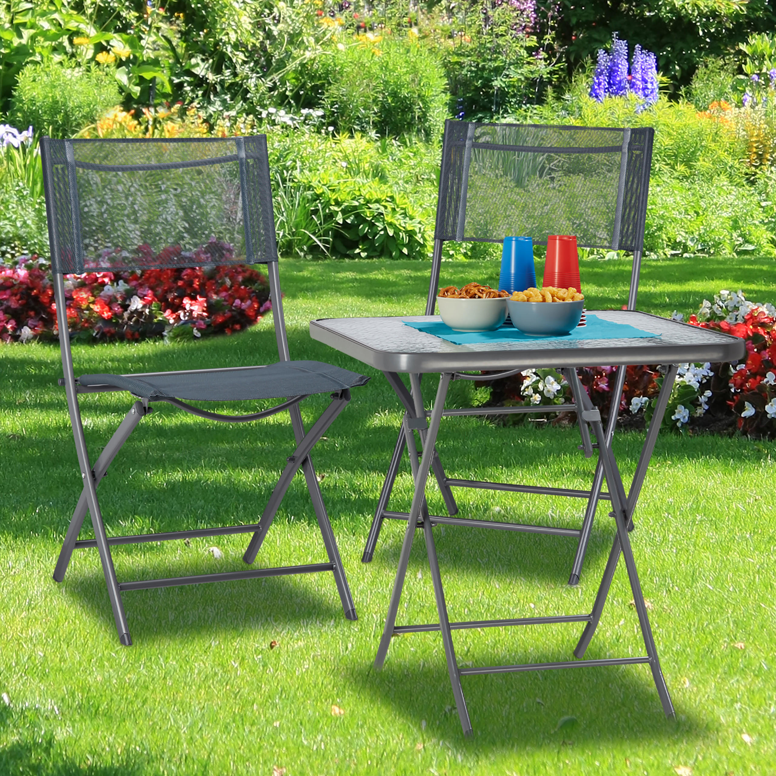 BALKONTISCH - Grau, Glas/Metall (70/70/70cm) - Relaxdays