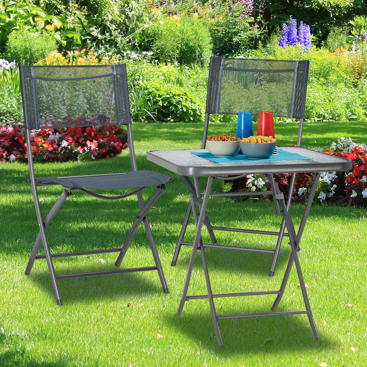 BALKONTISCH - Grau, Glas/Metall (70/70/70cm) - Relaxdays
