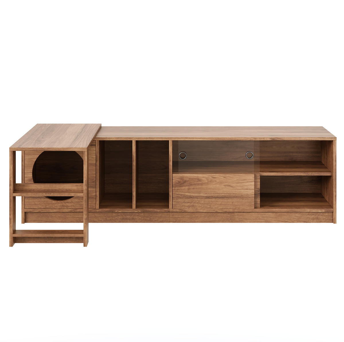 NÍZKÁ komoda z MDF a skla, 180/40/50 cm ořechový, otočný a roztažitelný - barva vlašského ořechu, kompozitní dřevo (180/50/40cm) - BEAOK