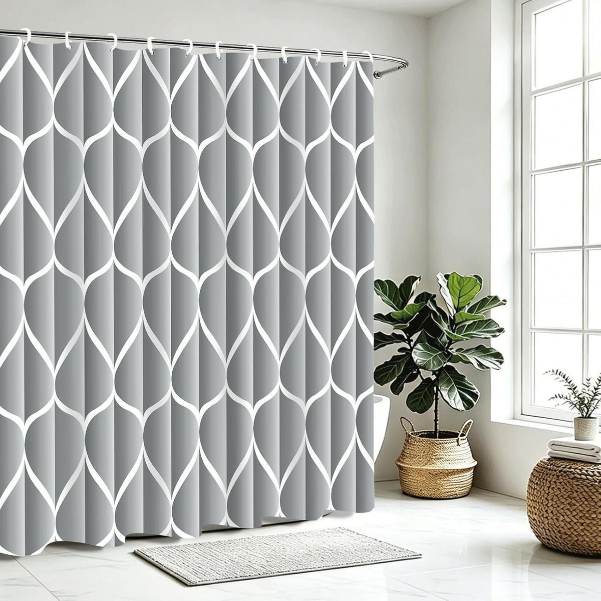 DUSCHVORHANG – Breite 180 x Höhe 180 cm – Inklusive Haken - Grau, Textil (180/180cm)