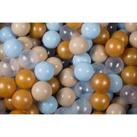 BÄLLE für Bällebad, Spielbälle, Plastikbälle für Kinder Set 50 pcs.: Gold/Blau/Beige/Transparent - Bronzefarben, Textil (7/7/7cm) - MeowBaby