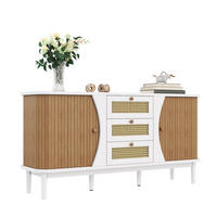 SIDEBOARD 140,5/40/76 cm mit 3 Rattanschubladen und verstellbaren Einlegeböden aus MDF und Spanplatte, Weiß/Holzfarbe - Weiß, Holzwerkstoff (140.5/76/40cm) - Redom
