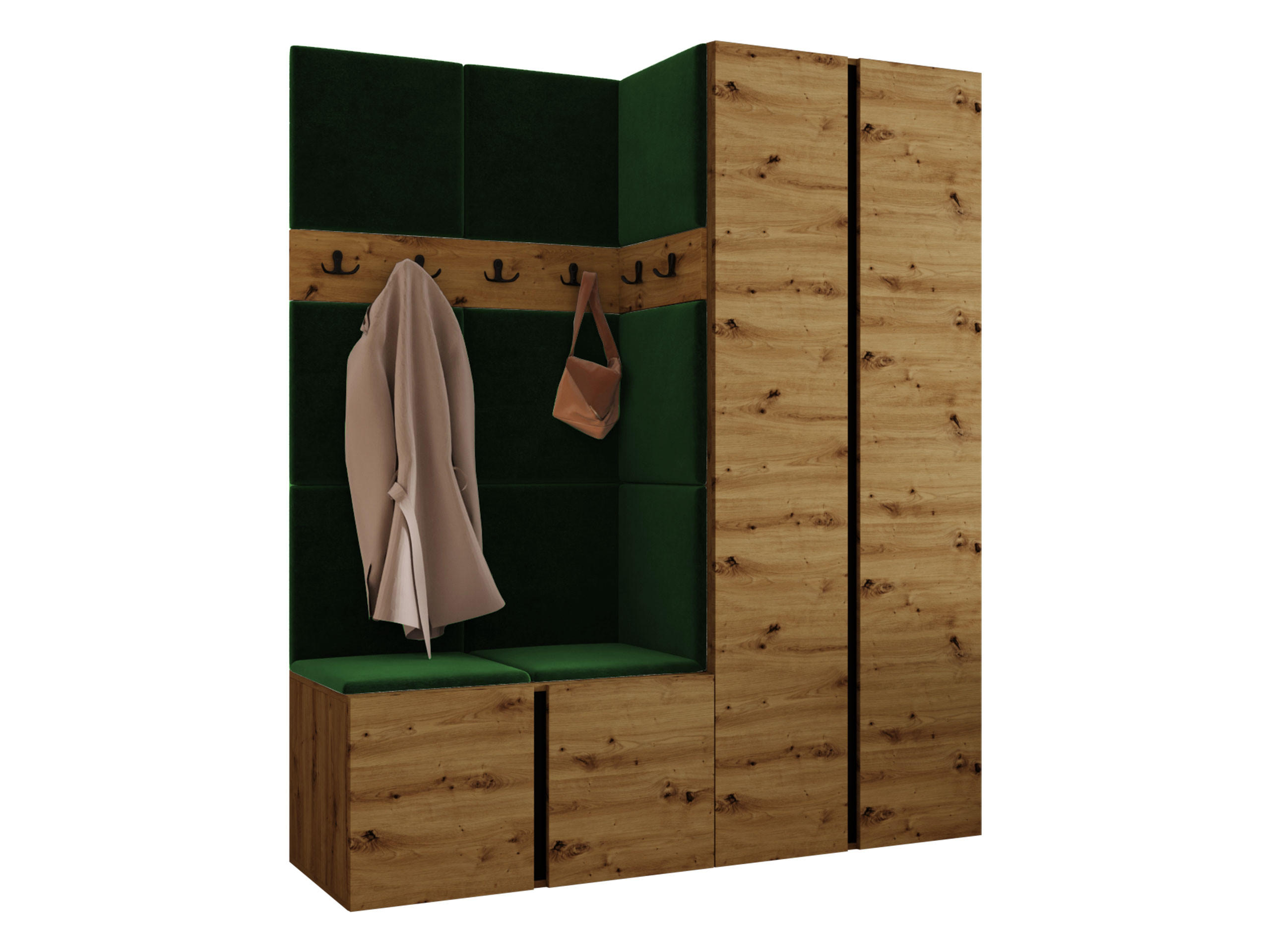 MOBILIER PENTRU HOL Orion III - verde/stejar Artisan, material plastic/compozit lemnos (158/186/46cm) - MIRJAN24