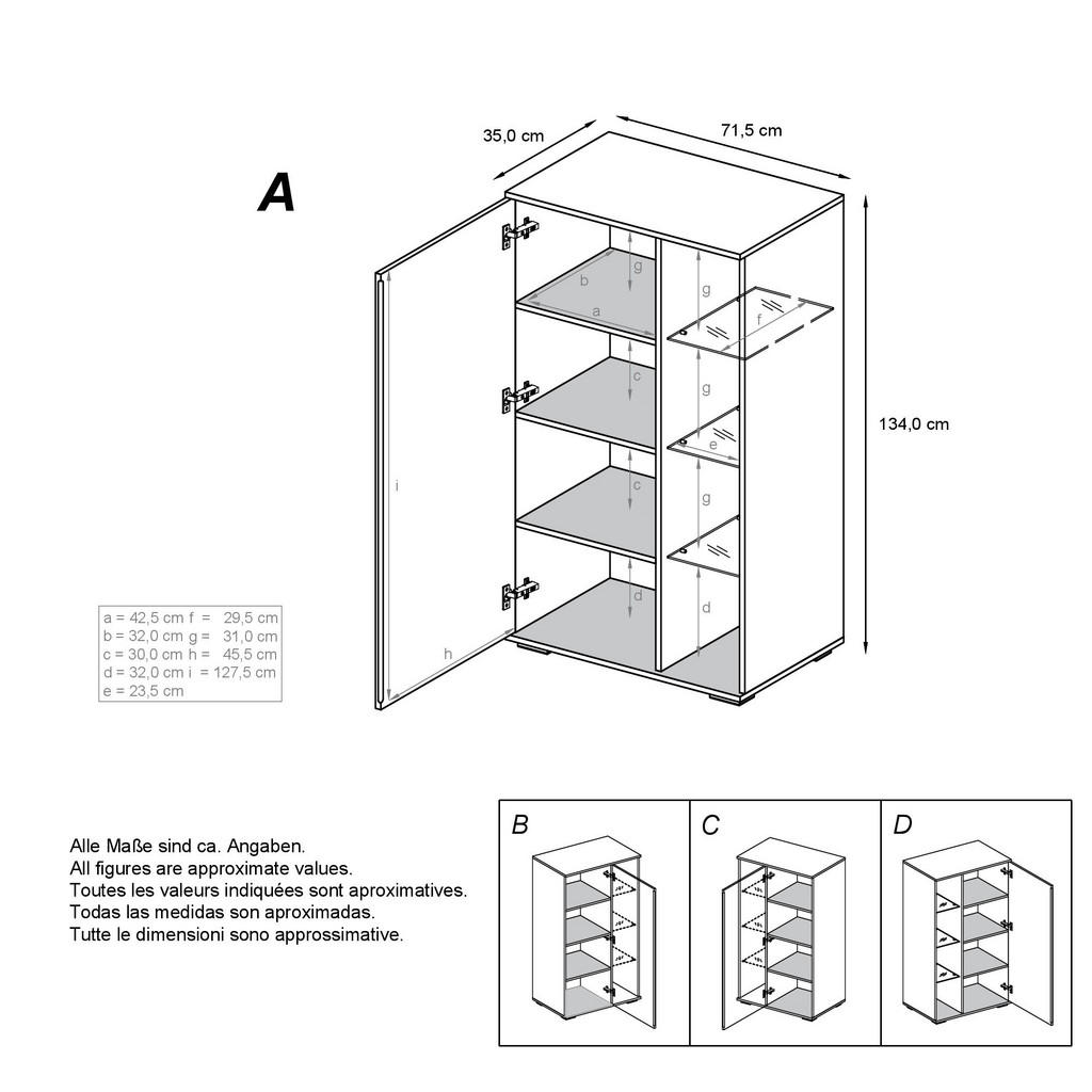 Thumbnail - Vladon Vitrine, Hellgrau, Holzwerkstoff, 71.5x134x35 cm, Wohnzimmer, Wohnwände, Vitrinenschränke