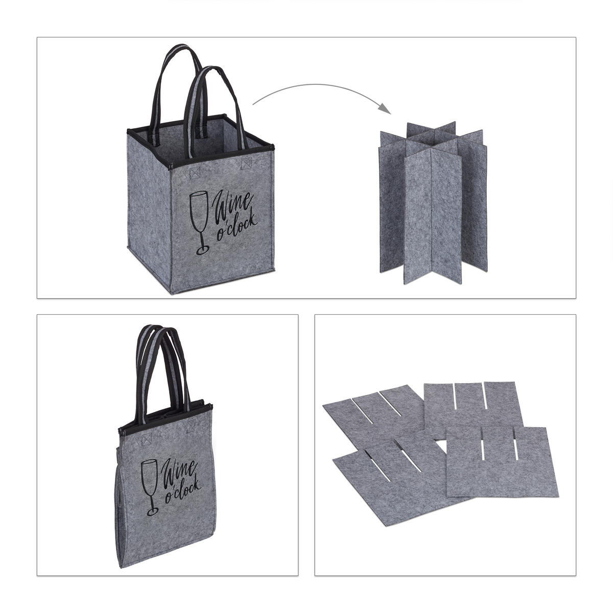 FLASCHENTASCHE - Grau, Textil (24/45/24cm) - Relaxdays