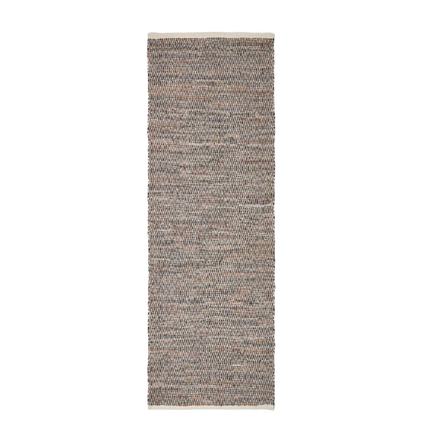 LEDERTEPPICH-LÄUFER gewebt mit Rautenmuster 66/200 cm - Braun, Leder (66/200cm) - Homescapes