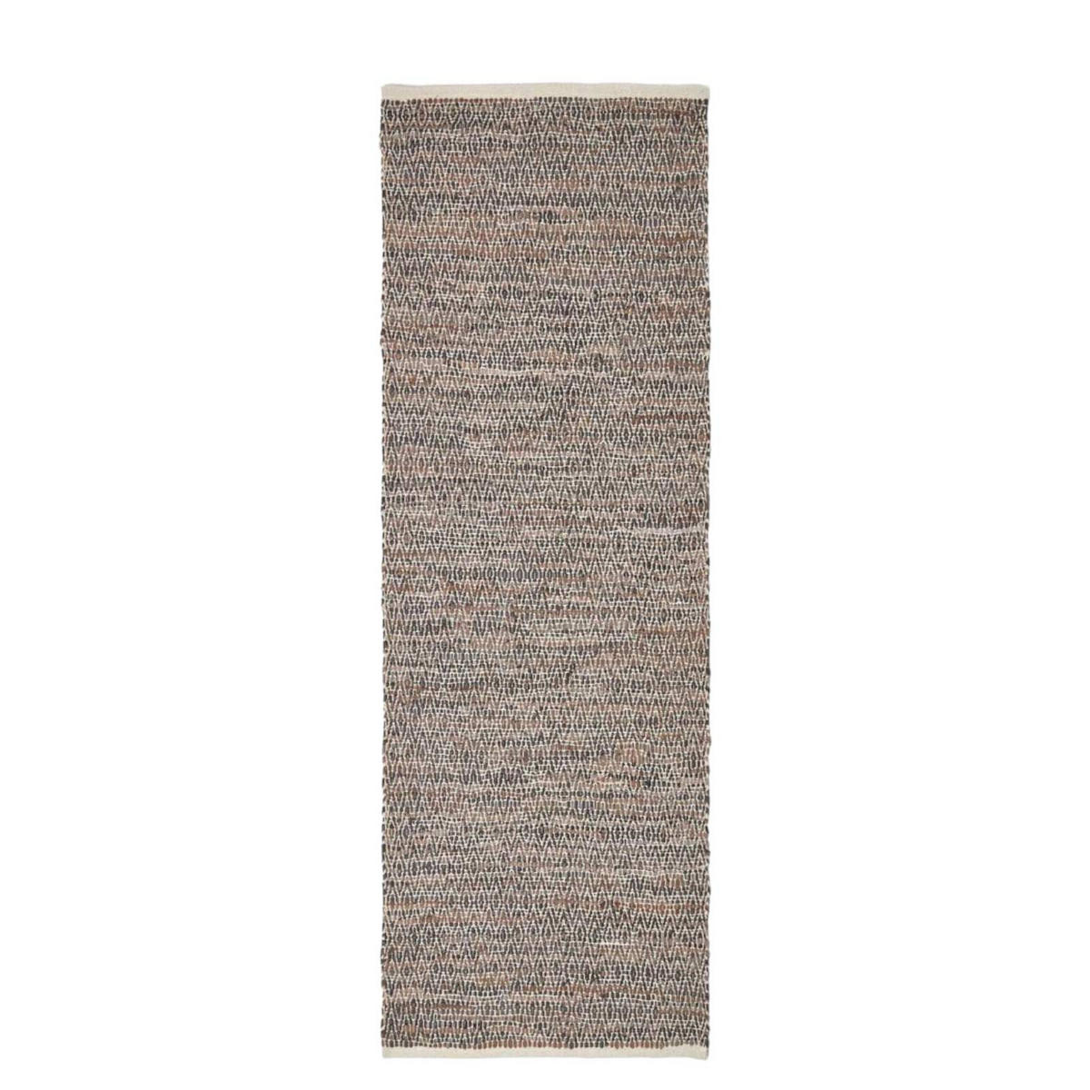 LEDERTEPPICH-LÄUFER gewebt mit Rautenmuster 66/200 cm - Braun, Leder (66/200cm) - Homescapes