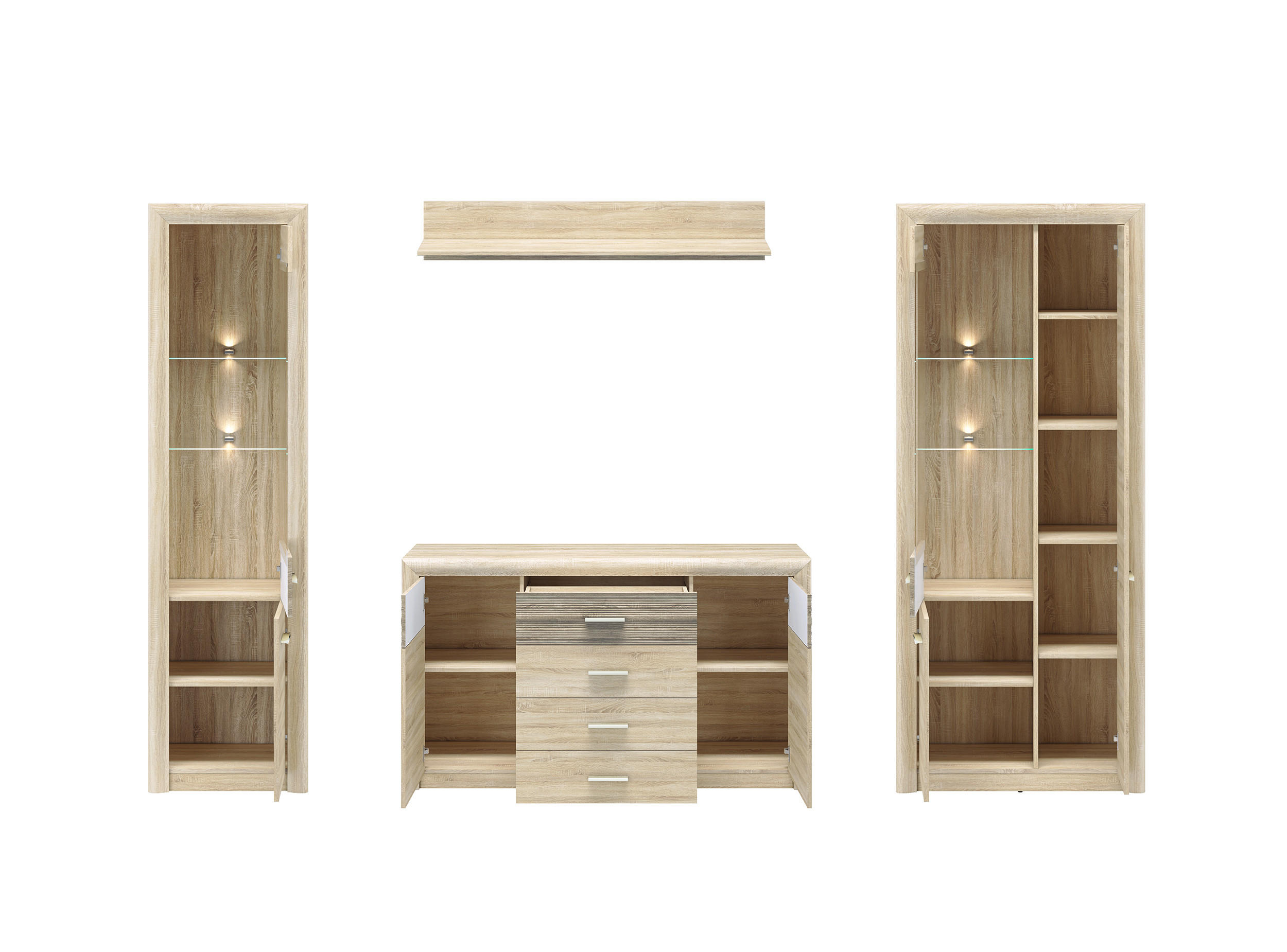 WOHNWAND Castel Sonoma Eiche / Sonoma Eiche Trüffel 4-teilig - Braun/Sonoma Eiche, Holz/Holzwerkstoff (305/201/43cm) - Feldmann-Wohnen