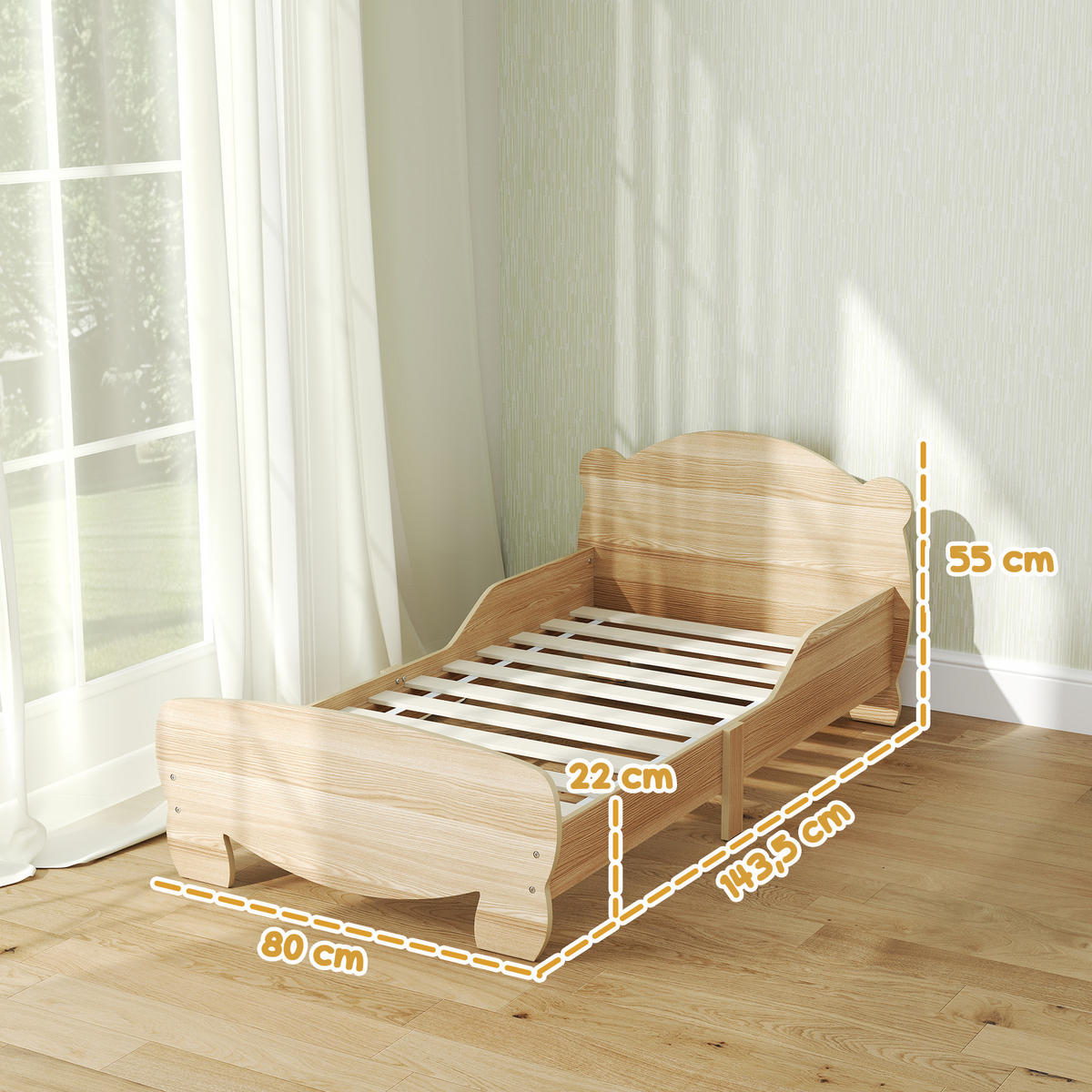 KINDERBETT, Naturholz, MDF, 143,5L x 80B x 55H cm - Naturfarben, Holzwerkstoff - AIYAPLAY