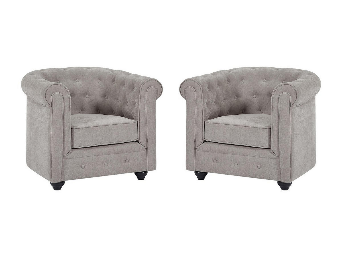 2ER-SET Sessel - Stoff - Grau - CHESTERFIELD - Grau, Textil (82/72/78cm) - Vente-Unique