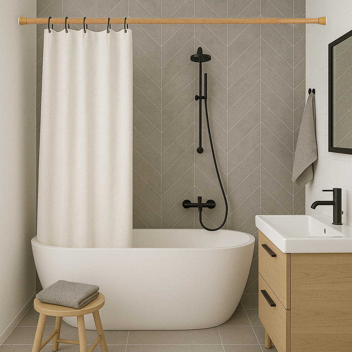 TELESKOP-VORHANGSTANGE mit Spannbefestigung Ø28 mm – Buche (70–120 cm) - Eichefarben, Metall (2.8/120cm) - STORESDECO