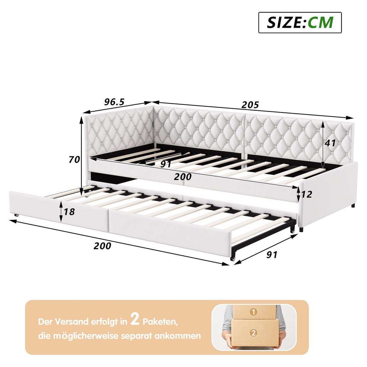 SCHLAFSOFA 90x200 cm, Ausziehbares Polsterbett, multifunktional, Beige - Beige, Holz (96.5/70/205cm)