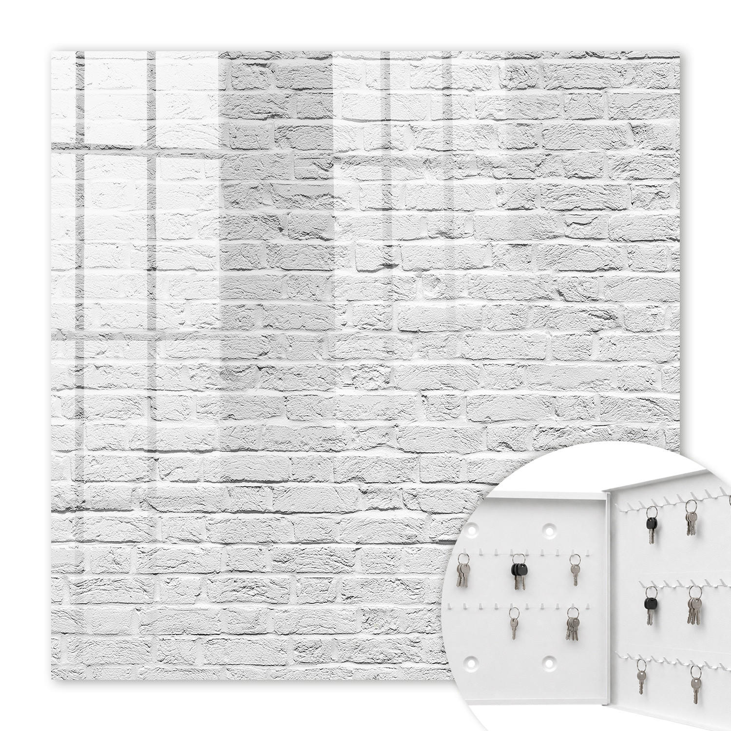 SCHLÜSSELBOX Weiß 30x30 cm – Türöffnung nach rechts - Ziegelmauer - Grau, Metall (30/30/5cm) - TULUP