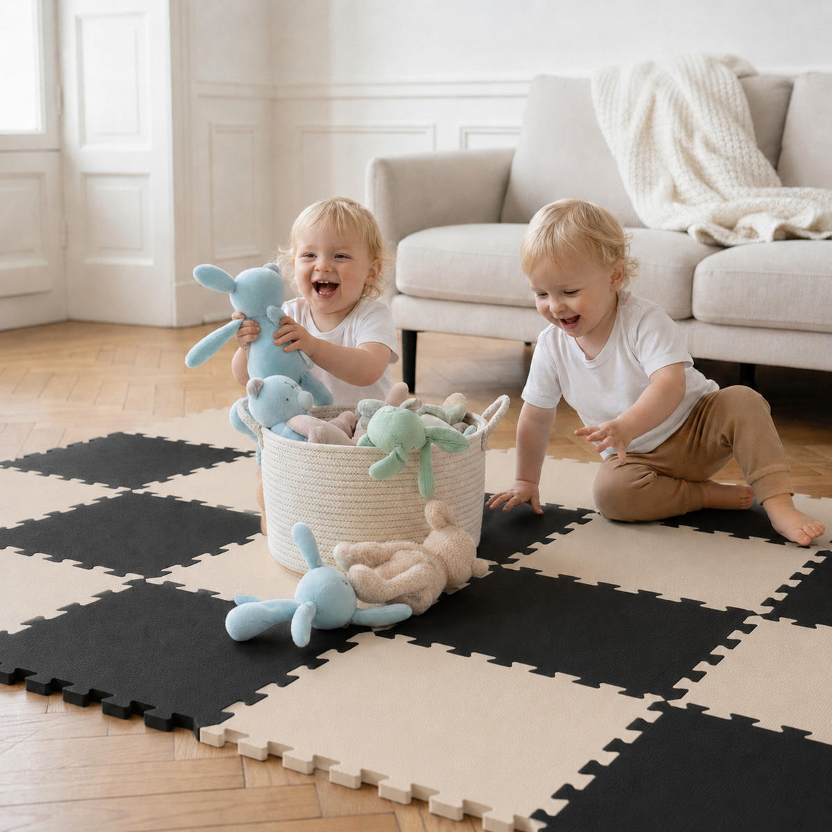 SPIELMATTE ab Null - 180/90/1 cm Puzzlematte Beige - Beige/Schwarz, Kunststoff (30/30cm) - Littletom