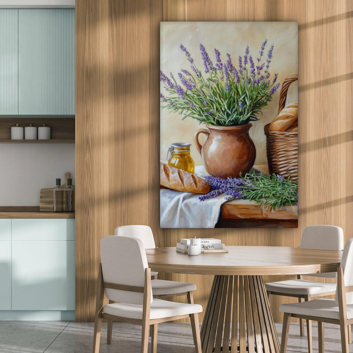 LEINWANDBILD Lavendel - Brot - Stilleben Deko Groß 90x140 cm - Flieder, Textil (90/140cm) - MuchoWow