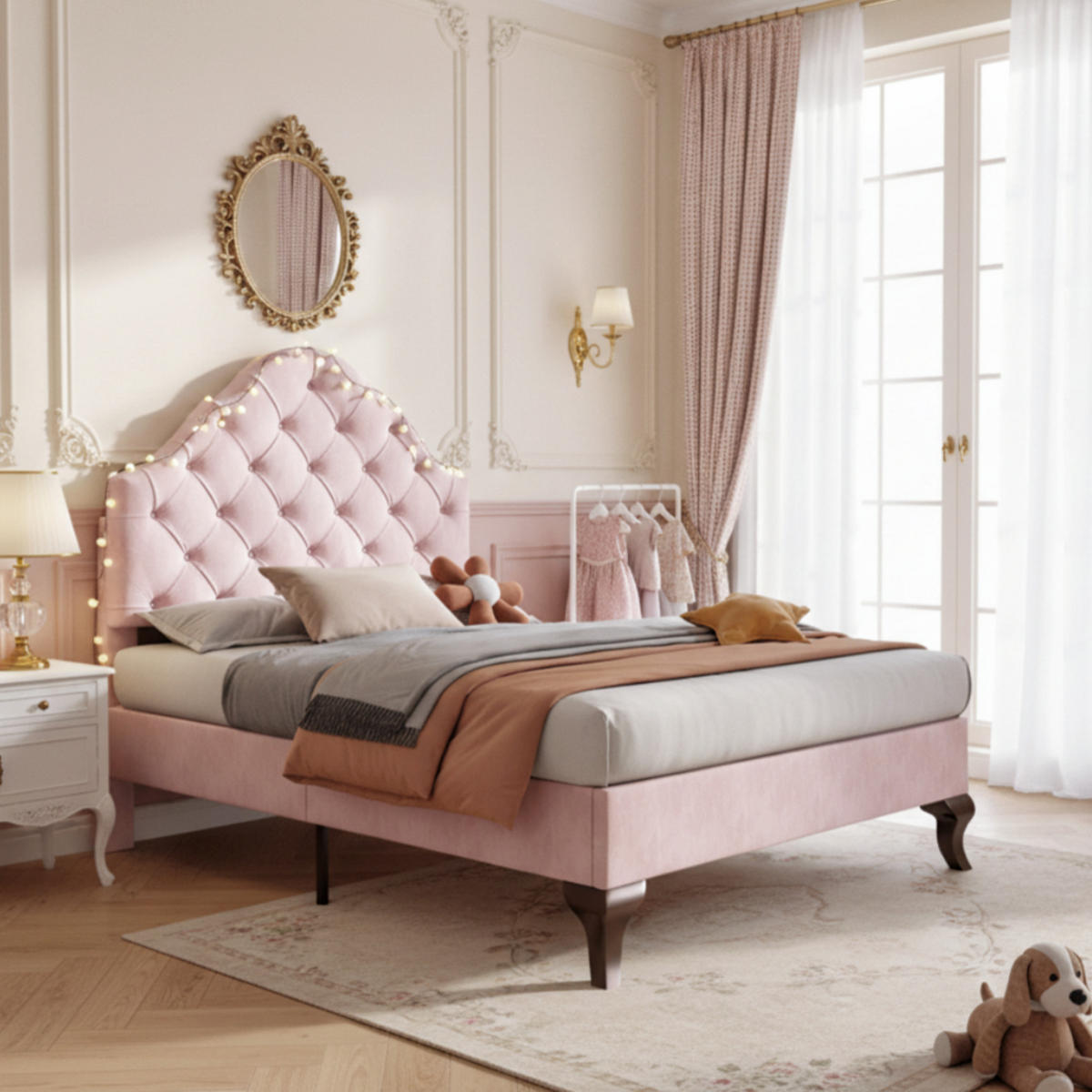 POLSTERBETT 90x200 Lattenrost Kopfteil Höhenverstellbar Samt Rosa - Pink, Textil (90/200cm) - FLIEKS