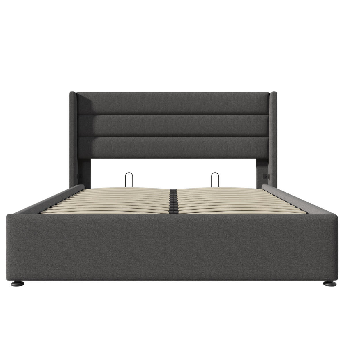 BETT mit Bettkasten 160x200 cm Leinen Grey inkl. Matratze - Grau, Metall (160/200cm) - Meubliv