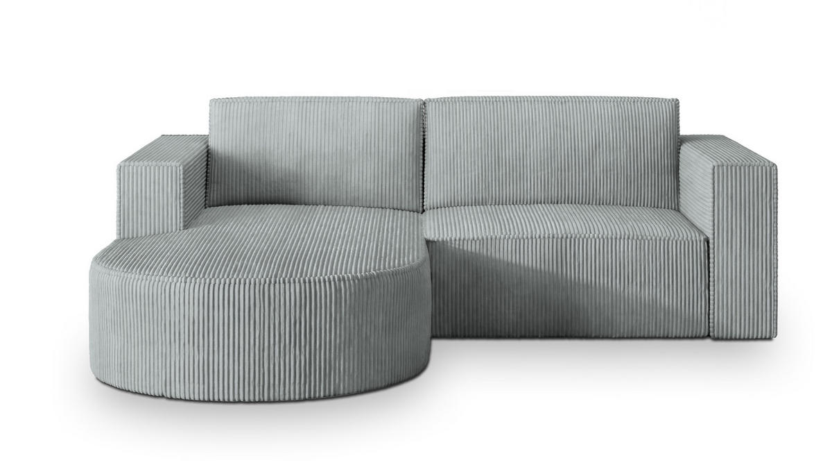 ECKSOFA SORELA P L-S Hellgrau Kordstoff mit Schlaffunktion - Hellgrau, Holz (263/174cm) - MASSENO