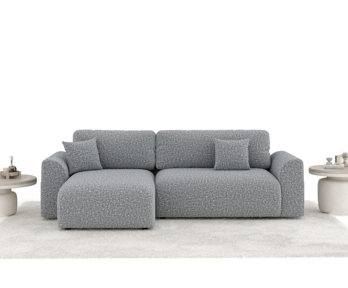 ECKSOFA MIT SCHLAFFUNKTION Bodega Grau Plüschstoff - Schwarz/Grau, Holz/Holzwerkstoff (235/138cm) - Maison de Reve