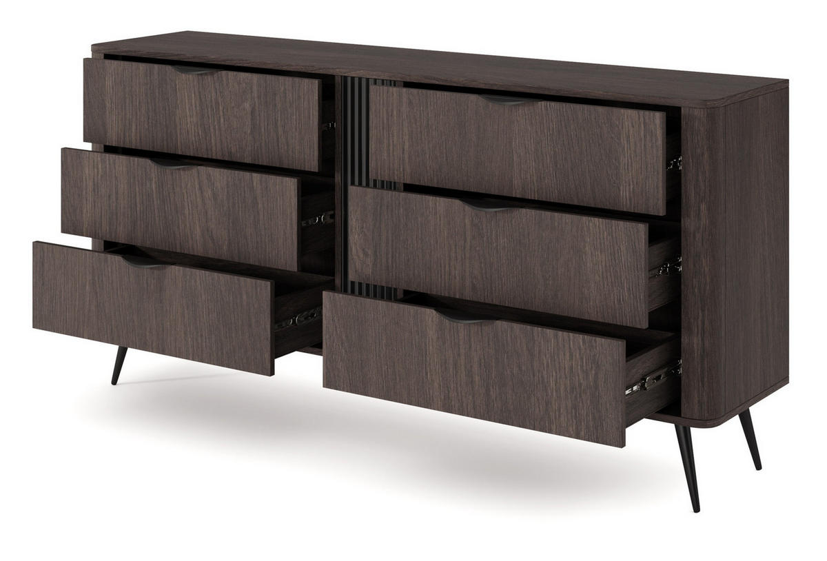KOMMODE mit Schubladen Estera 163 cm, Braun, Eiche Dunin - Eichefarben/Schwarz, Holz/Metall (163/81/38cm) - Emporius
