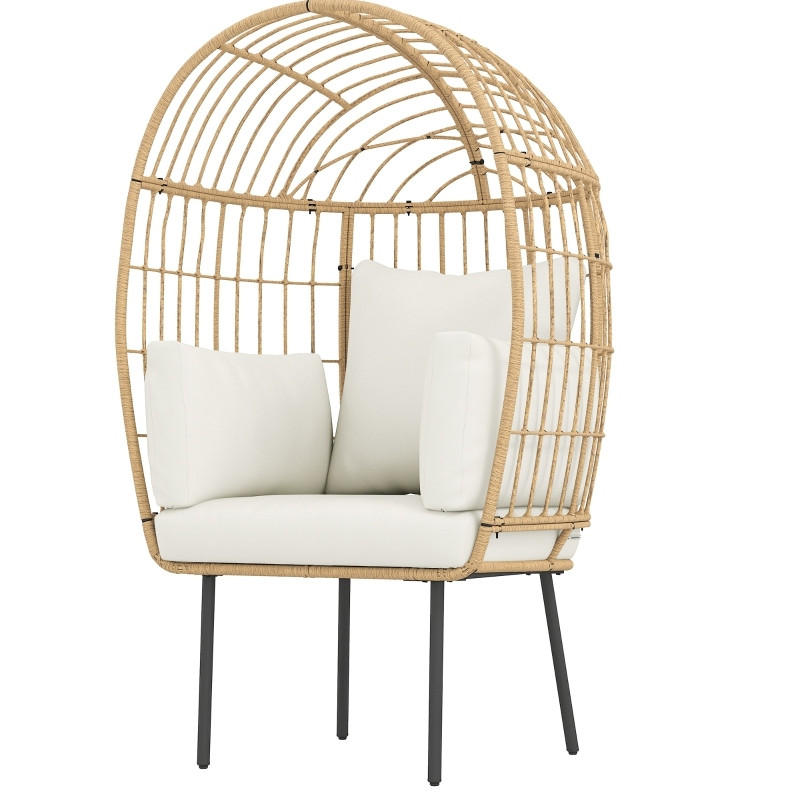 GARTENSTUHL aus Rattan 95x80x155 cm in Beige mit abnehmbaren Kissen - Beige, Metall (95/155/80cm) - Modfu