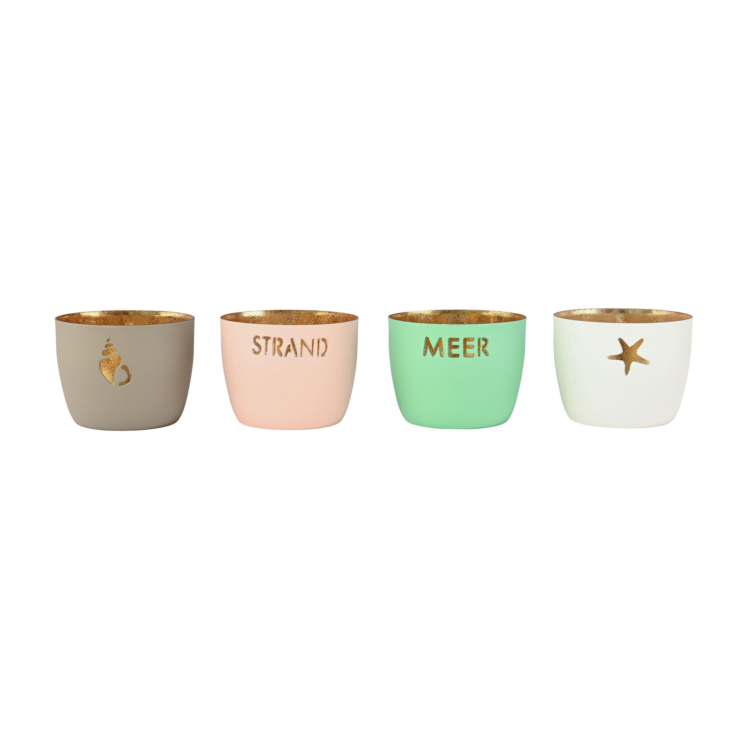 TEELICHTHALTER Madras Maritimen Motive XS, 4er Set, Eisen, Sandstone / Pastellrosa / Weiß / Aqua, H 4.5 cm - Beige, Metall (6cm) - Gift Company