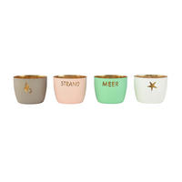 TEELICHTHALTER Madras Maritimen Motive XS, 4er Set, Eisen, Sandstone / Pastellrosa / Weiß / Aqua, H 4.5 cm - Beige, Metall (6cm) - Gift Company