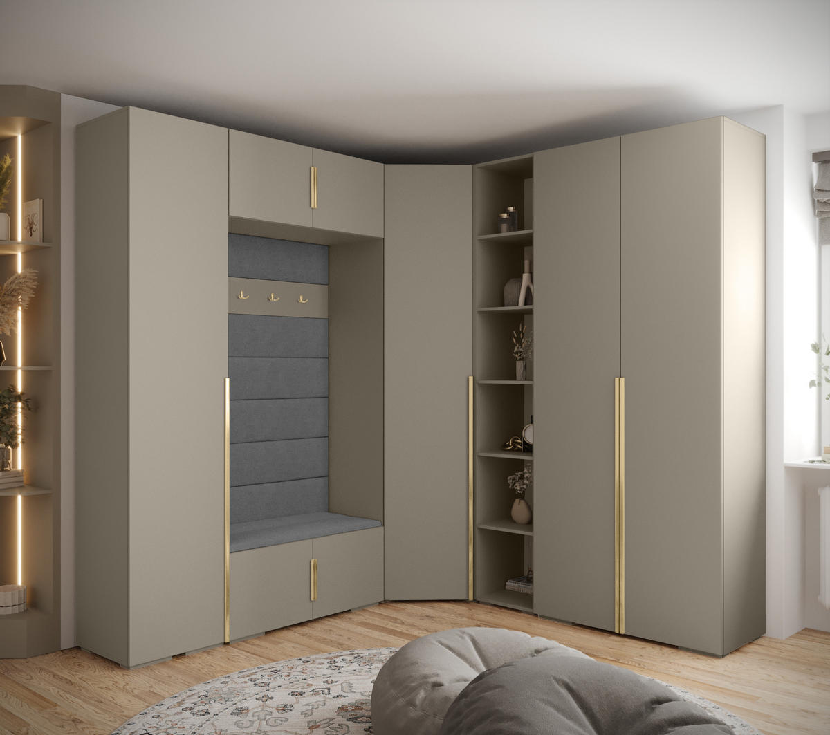 GARDEROBEN-SET 236,7/231,7/47 - Kaschmir/Goldfarben, Holz/Kunststoff (181.7/236.7/47cm) - Abiks Möbel