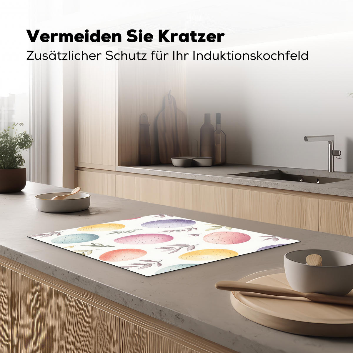 HERDABDECKPLATTE Eier - Bunt - Muster Herdabdeckung Induktionsfeld 65x52 cm - Weiß, Kunststoff (65/52/0.2cm) - MuchoWow