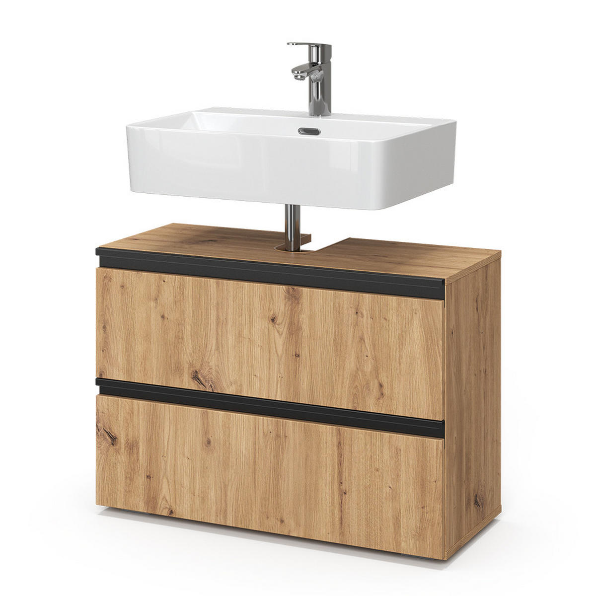 WASCHBECKENUNTERSCHRANK Torren Artisan 80 x 58 cm mit 2 Schubladen - Hellgrau, Holzwerkstoff (80/58/35cm) - Vicco