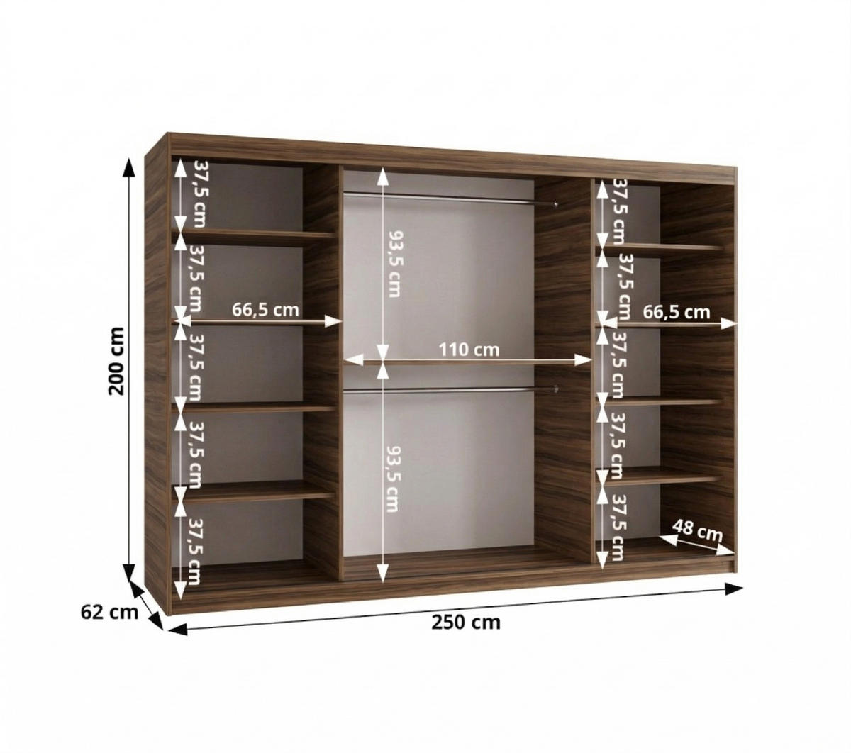 SCHIEBETÜRENSCHRANK mit Spiegel ULTRA 200/250/62 3-türig - Silberfarben/Walnussfarben, Holz (250/200/62cm) - MÖBEL KRYSPOL