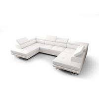 WOHNLANDSCHAFT PRAGA DESIGN U, Eckcouch in U-Form mit Schlaffunktion, Farbe: Weiß, Kunstleder, Ottomane Universal - Weiß, Textil (342/89/202cm) - O-Sofa