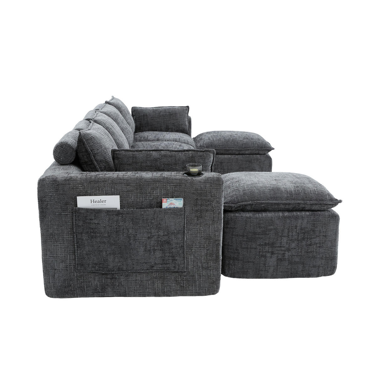 WOHNLANDSCHAFT DE-33951 modular mit 2 Fußhockern Grau - Dunkelgrau, Textil (161/75/332cm) - ComfortXL