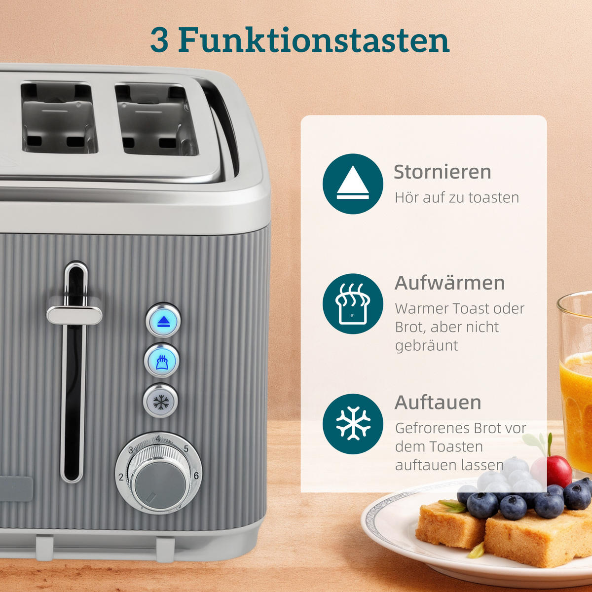 TOASTER mit Wasserkocher DE-07928 Grau - Grau, Metall (15.5/25.5/21.2cm) - ComfortXL