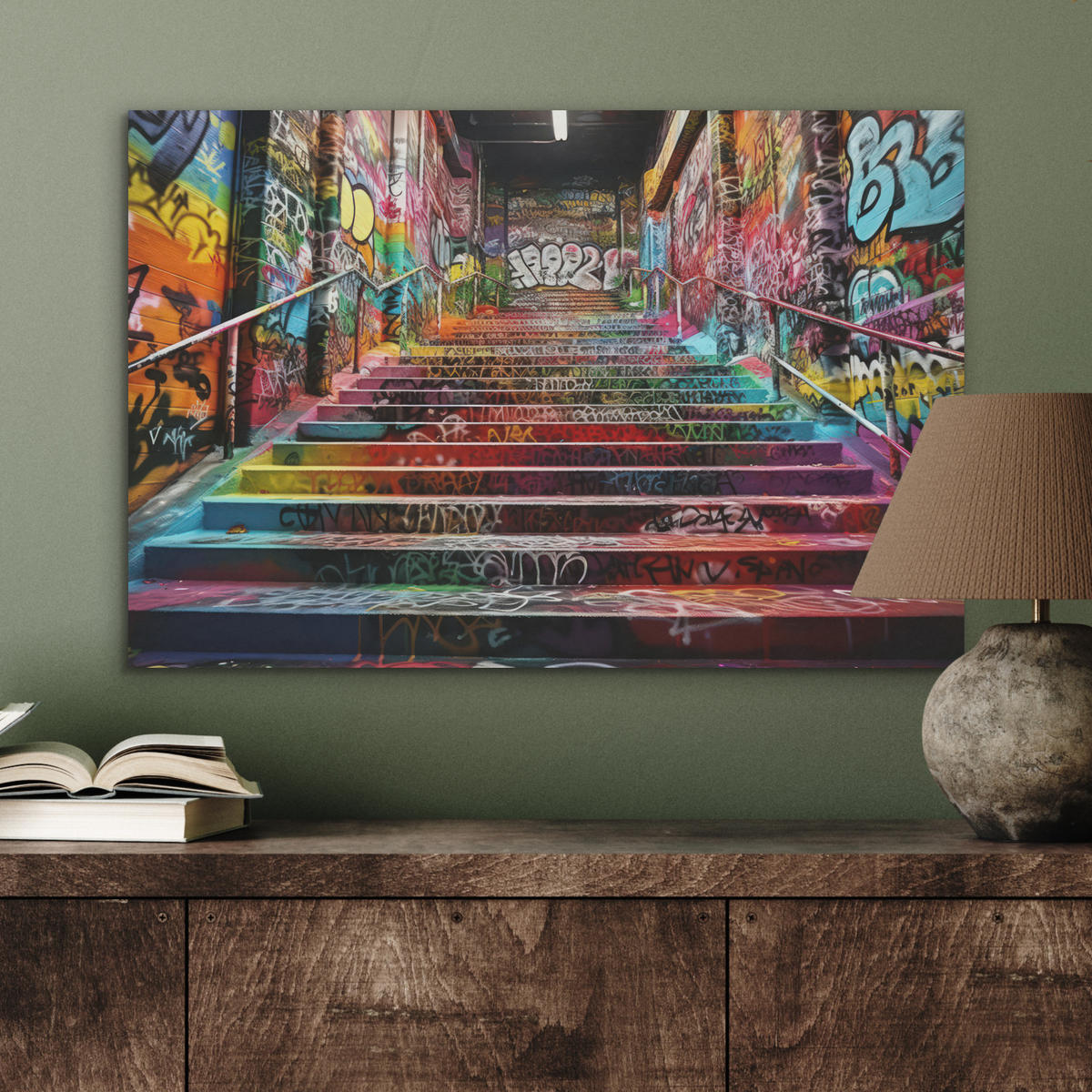 AKUSTIKBILD Treppe - Graffiti - Farben - Kunst Wanddeko 70x50 cm - Multicolor, Kunststoff (70/50/0.9cm) - MuchoWow