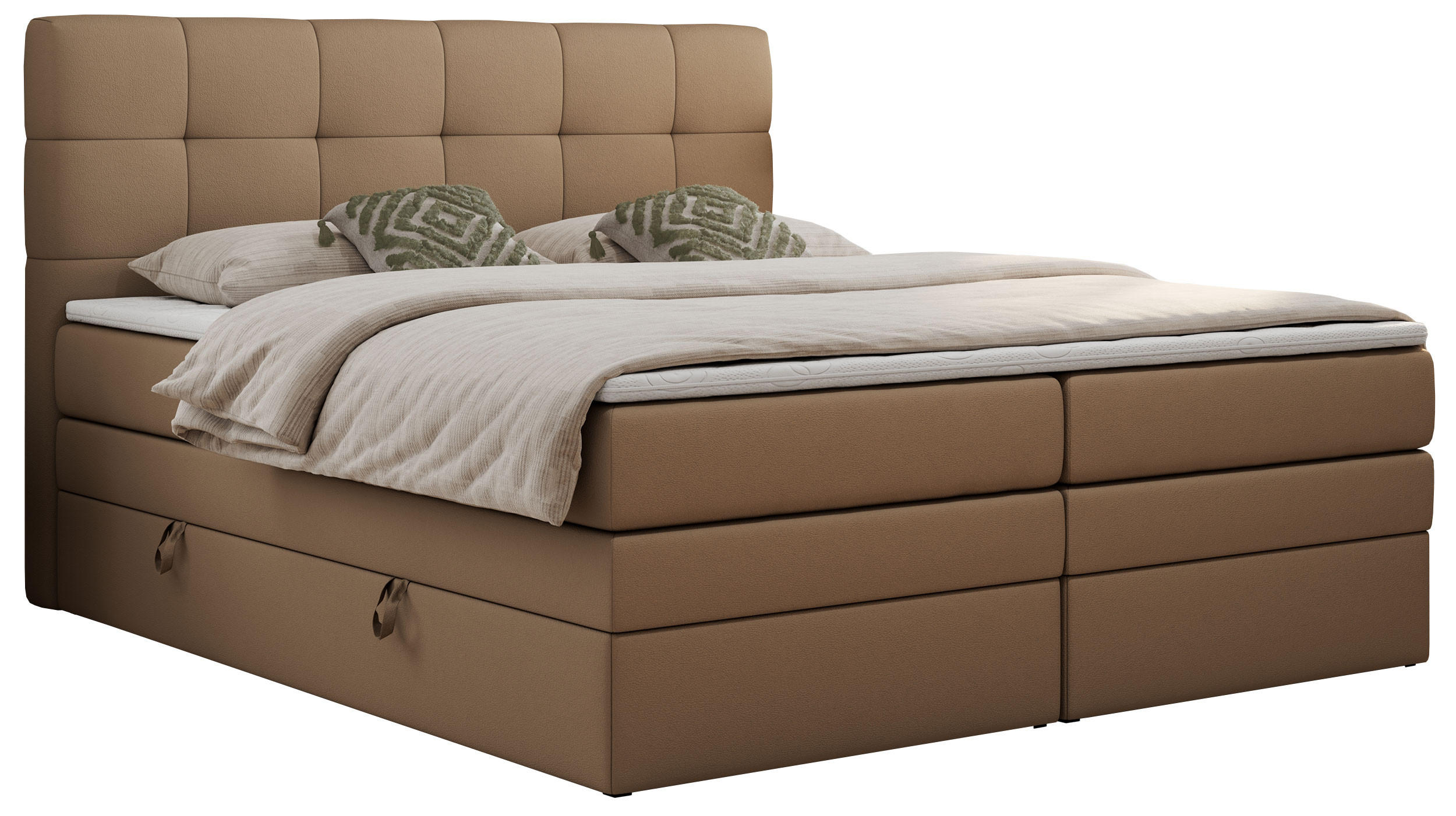 BOXSPRINGBETT LUKA KING 200/200 Braun Kunstleder - H3 - Braun, Holz/Textil (200/200cm) - MKS