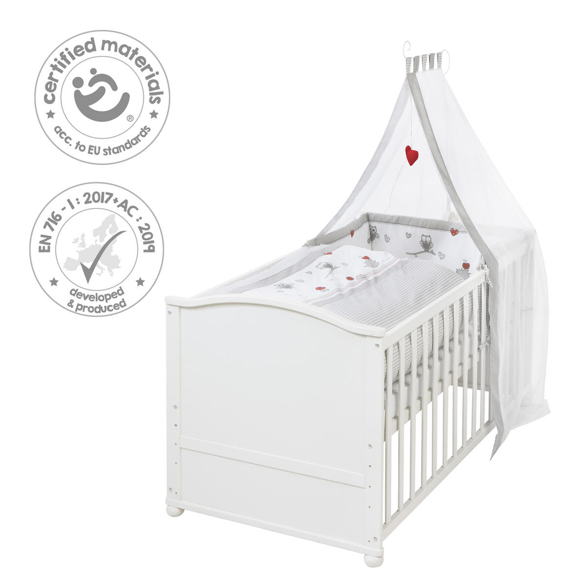 BABYBETT Adam & Eule 70 x 140 cm weiß - Weiß, Holzwerkstoff (70/140cm) - Roba